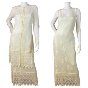 90’s Vintage Deadstock Sue Wong Floral Crochet Dress with Semi-Sheer Jacket